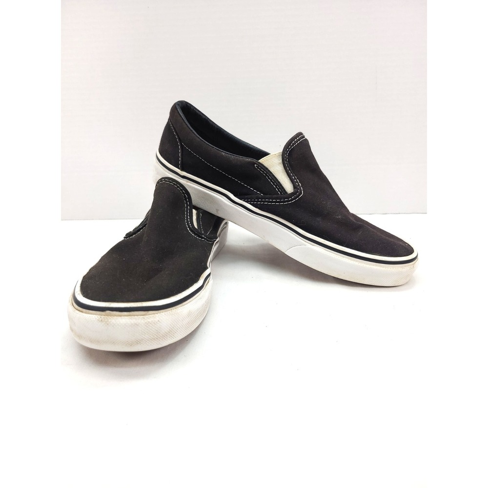 Vans Classic Slip-On Shes Black Canvas White Soles Men's 7 Women's 8.5
